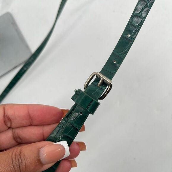 ZARA Basic Green Croc Embossed Faux Leather Top Handle Crossbody Zip Bag - Picture 8 of 15